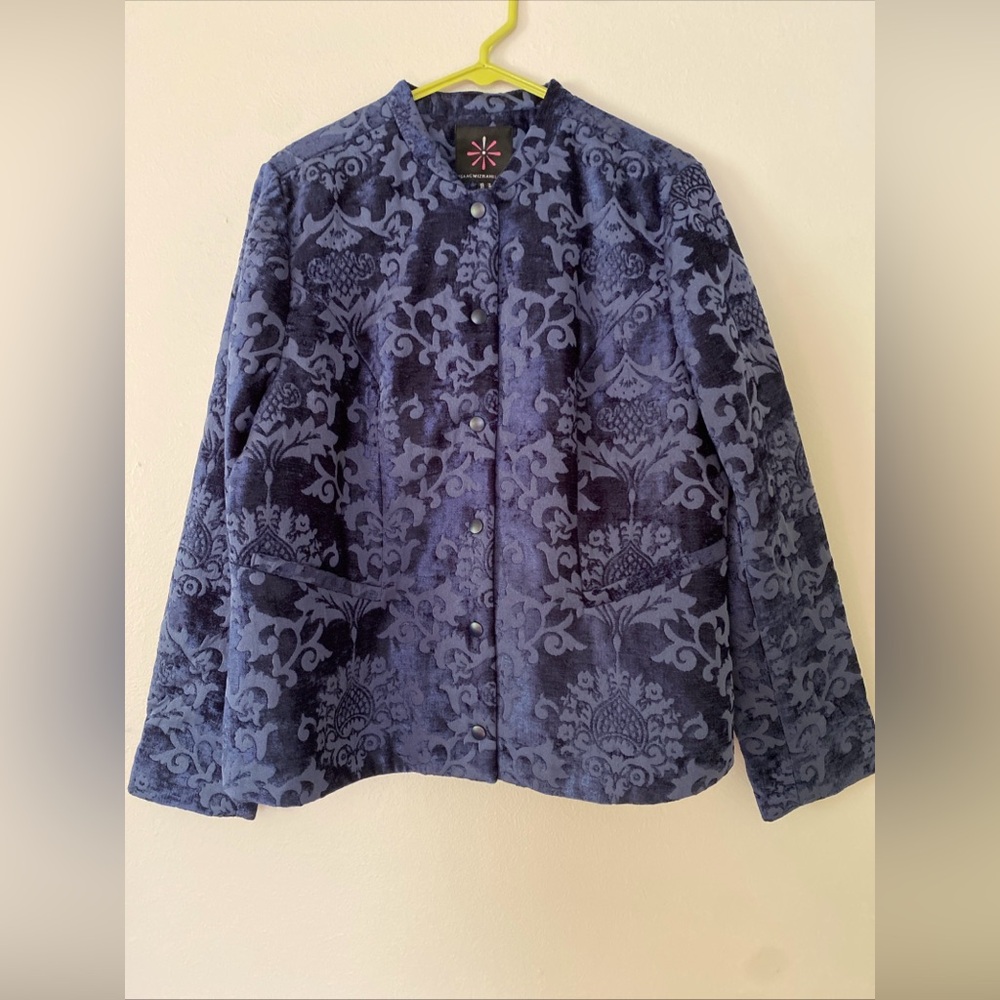 Isaac Mizrahi Live Brocade Burnout Navy Blazer 14 Blue Womens Jacket QVC